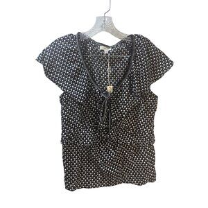 Max Studio Womens Polka Dot‎ Ruffle Blouse M Black/White